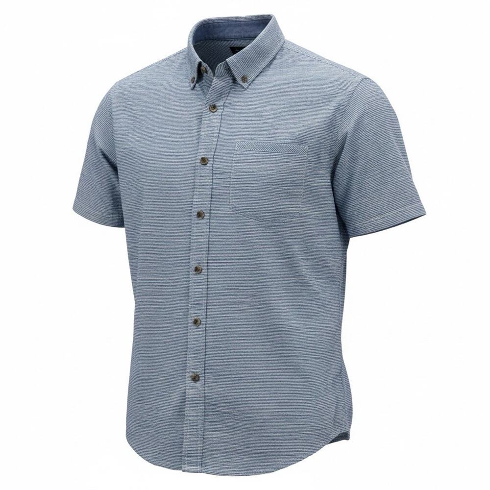 Eddie Bauer “Classic Fit” Short Sleeve Preppy Shirt Mens Blue White Stripe A156